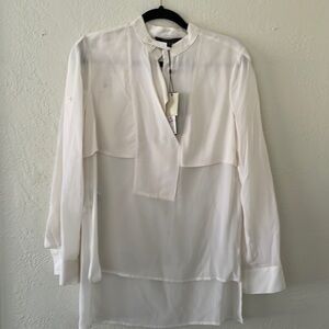 NWT BCBGMAXAZRIA 100% Silk White Long Sleeve Tunic Size XS